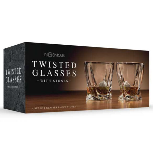 2-pack Twistade Glas inkl. Whiskeystenar 2
