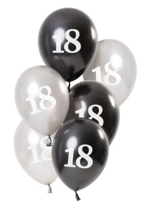 Ballonger 18 års svart glossy 23 cm 6-pack 1