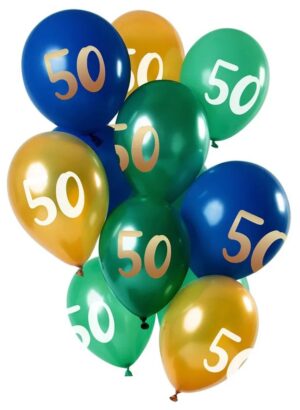 Ballonger 50 års grön/guld 33 cm 12-pack 1