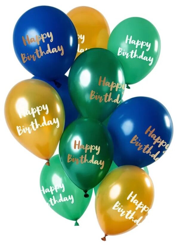 Ballonger Happy Birthday grön/guld 33 cm 12-pack 1