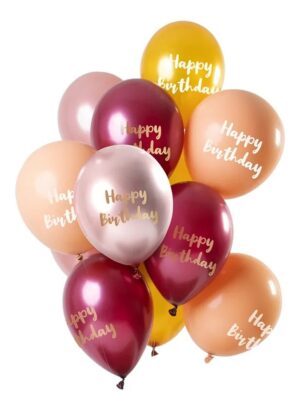 Ballonger Happy Birthday rosa/guld 33 cm 12-pack 1