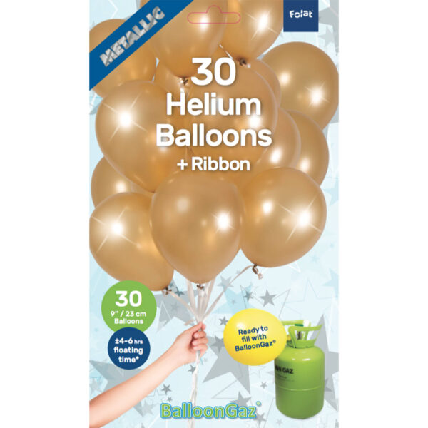 Ballonger med band guld 23 cm 30-pack 2