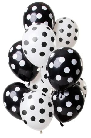 Ballonger prickiga svart/vit 30 cm 12-pack 1