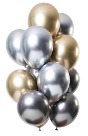 Ballonger Spegeleffekt silver/guld 33 cm 12-pack 1