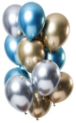 Ballonger Spegeleffekt silver/guld/blå 33 cm 12-pack 1