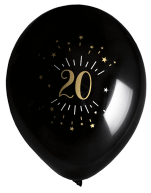 Ballonger Svart & Guld 20 år, 8-pack 1
