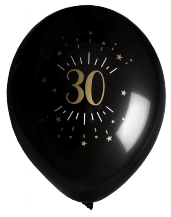 Ballonger Svart & Guld 30 år, 8-pack 1