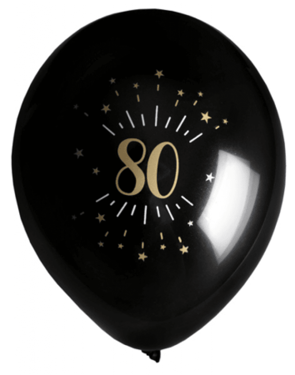 Ballonger Svart & Guld 80 år, 8-pack 1