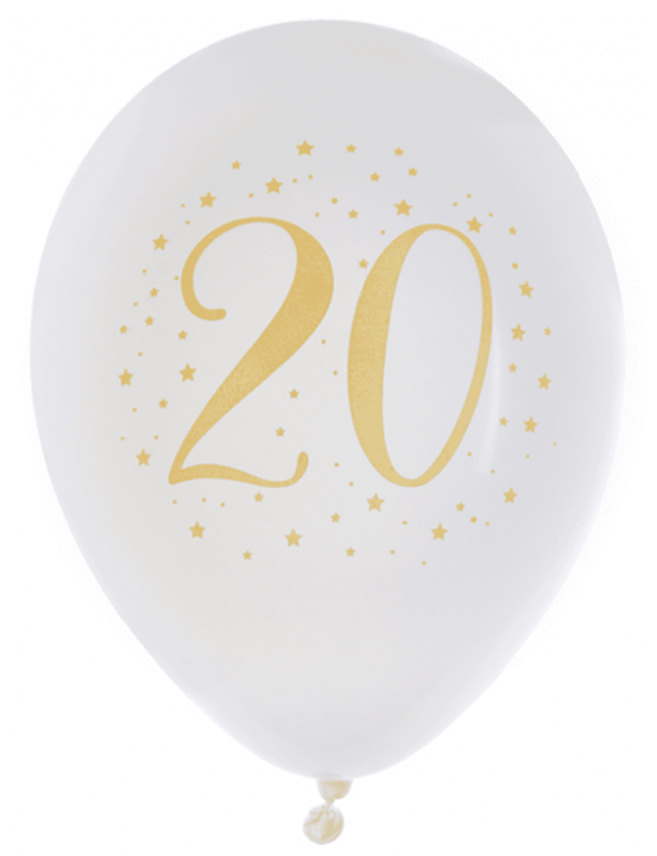 Ballonger Vit & Guld 20 år, 8-pack 1