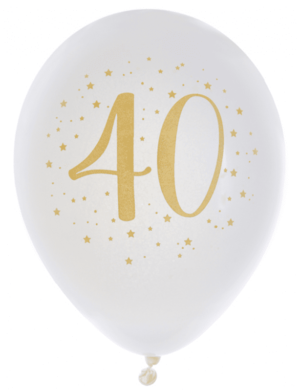 Ballonger Vit & Guld 40 år, 8-pack 1