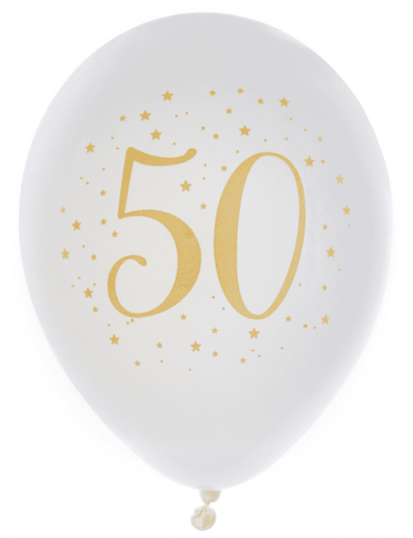 Ballonger Vit & Guld 50 år, 8-pack 1