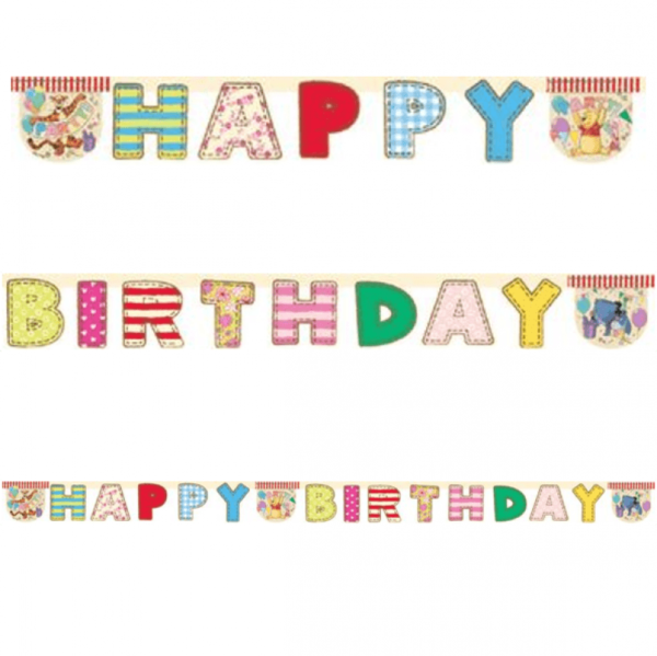 Banderoll Happy Birthday och Nalle Puh 240 cm 1