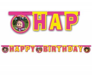 Banderoll Masha och björnen formklippt Happy Birthday 200 cm 1