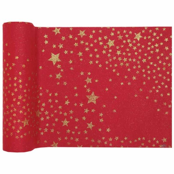 Duk (löpare) röd med guldstjärnor, 30x500 cm 1