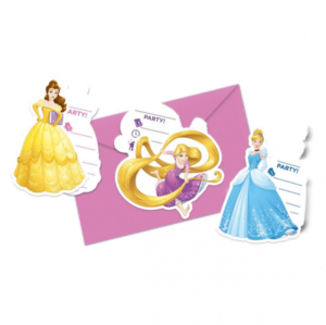 Inbjudningskort prinsessor 6-pack i tre motiv 1