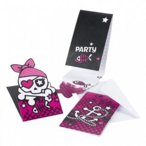 Inbjudningskort rosa pirat 6-pack 1