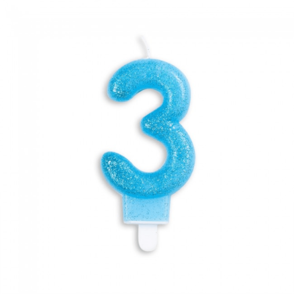 Tårtljus nummer - blå-glitter 4