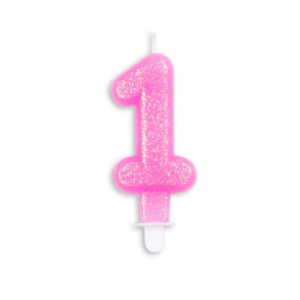 Tårtljus nummer - rosa-glitter 1