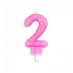 Tårtljus nummer - rosa-glitter 2
