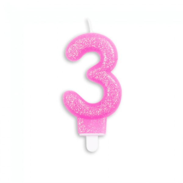 Tårtljus nummer - rosa-glitter 3