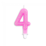 Tårtljus nummer - rosa-glitter 4