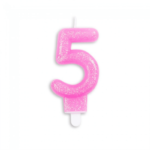 Tårtljus nummer - rosa-glitter 5