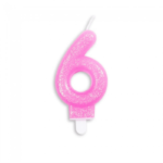 Tårtljus nummer - rosa-glitter 6