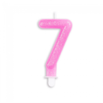 Tårtljus nummer - rosa-glitter 7