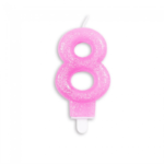 Tårtljus nummer - rosa-glitter 8