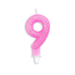 Tårtljus nummer - rosa-glitter 9