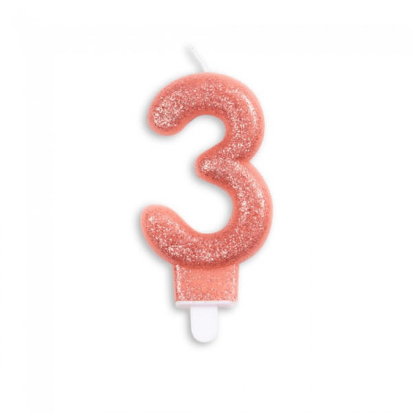 Tårtljus nummer - roséguld-glitter 3