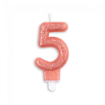 Tårtljus nummer - roséguld-glitter 5