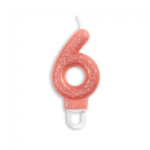 Tårtljus nummer - roséguld-glitter 6