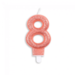 Tårtljus nummer - roséguld-glitter 8