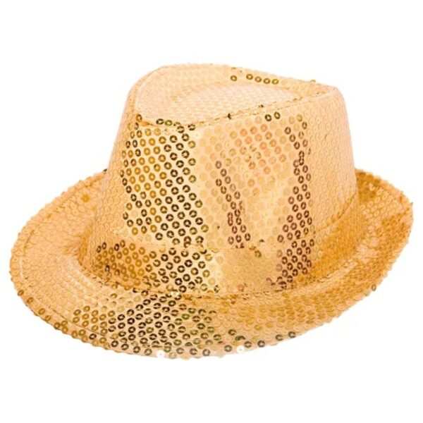 Trilby hatt i guld med glitter 1