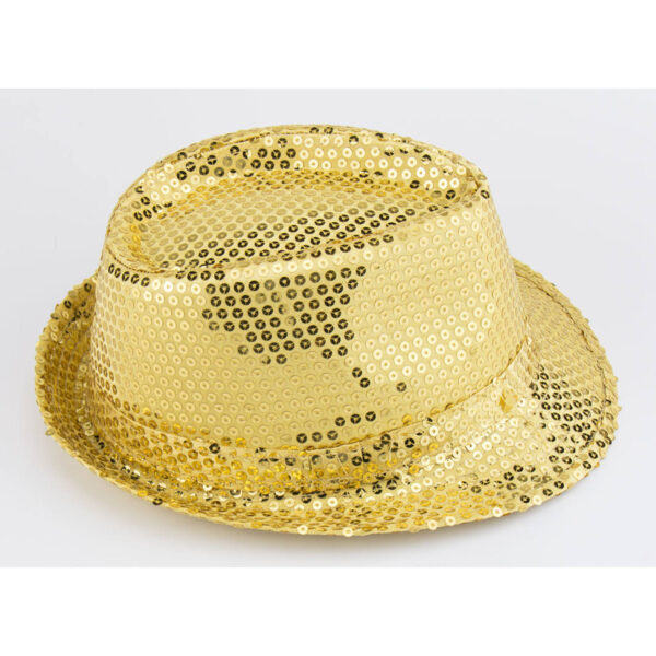 Trilby hatt i guld med glitter 2