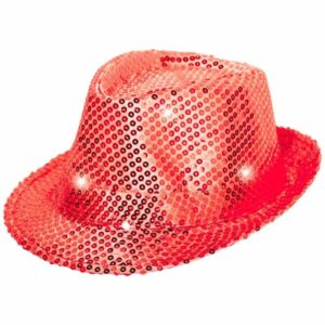 Trilby hatt med LED-lampor och glitter röd 1